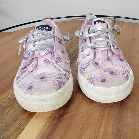 Sperry Crest Vibe Junior Purple Sparkly Tropical Topsiders Size 6 M - Picture 5 of 16